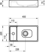 Umývadielko RAVAK VEDA Slim 400 mm Ľ/P, s otvorom pre batériu/ bez prepadu, biela