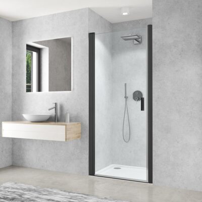 Jednokrídlové sprchové dvere CARIBA LINE CI PIV 1000x2000 mm, čierna/sklo, číre