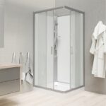 Štvorcový sprchový box 80x80x204 cm, biele steny, SMC vanička, bez striešky, satin ALU/sklo Point