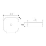 Umývadlo na dosku bez prepadu MEREO, 410x410x150 mm, štvorcové, keramické, biela