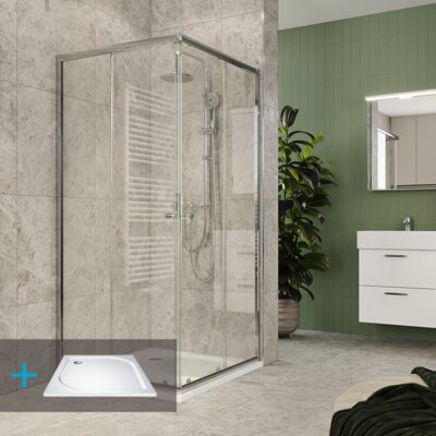 SET Štvorcový sprchovací kút s vaničkou 90x90x185 cm MEREO Kora Lite + sifón, chróm ALU/sklo, číre