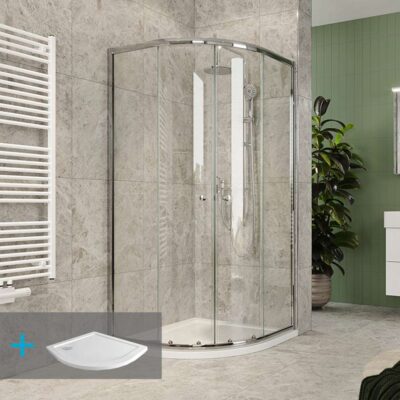 SET Štvrťkruhový sprchový kút so SMC vaničkou 90x90x185 cm, vr. sifónu, chróm ALU/sklo, čiré