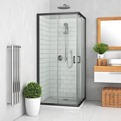 Štvorcový sprchový kút Roth LLS2 900/1900 mm, čierny elox/sklo, číre