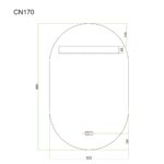 Zrkadlo oválne 500x800 mm, LED osvetlenie a odhmlievanie, čierny rám