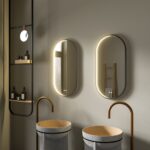 Zrkadlo oválne 500x800 mm, LED osvetlenie a odhmlievanie, čierny rám