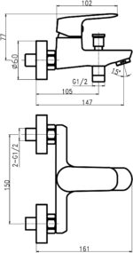 Vaňová nástenná batéria s príslušenstvom Titania COSMOS, chróm