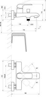 Vaňová nástenná batéria Ravak FLAT 150 mm, chróm lesklý