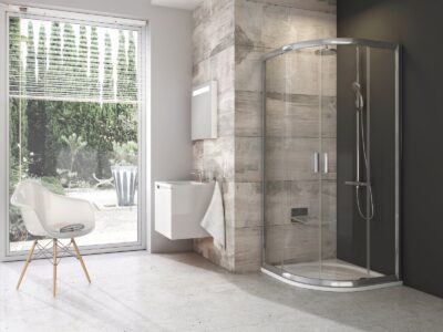 Štvrťkruhový sprchový kút Ravak BLIX BLCP4-80, Rádius R550, lesklý chróm/sklo Transparent