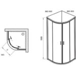Štvrťkruhový sprchový kút Ravak BLIX BLCP4-90, Rádius R550, lesklý chróm/sklo Transparent