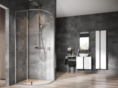 Štvrťkruhový sprchový kút Ravak NEXTY NSKK3-80, lesklý chróm/sklo Transparent