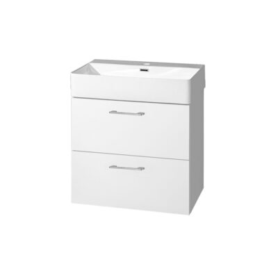 MEREO Leny Kúpeľňová skrinka s keramickým umývadlom 600x675x430 mm, 2 zásuvky, biela lesklá