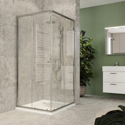 Štvorcový sprchovací kút MEREO Kora Lite 90x90 cm, zasúvací, chróm ALU/sklo, číre