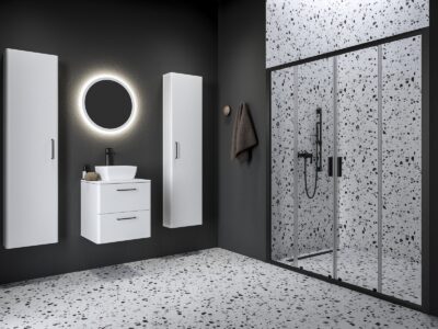 Sprchové dvere RAVAK Blix II NBLDP4 150 cm, čierna/sklo Transparent