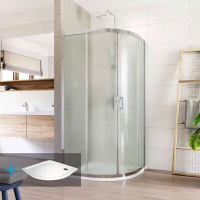 Štvrťkruhový sprchovací kút Mereo LIMA 90 cm, chróm ALU/sklo Point, vr. vaničky a sifónu